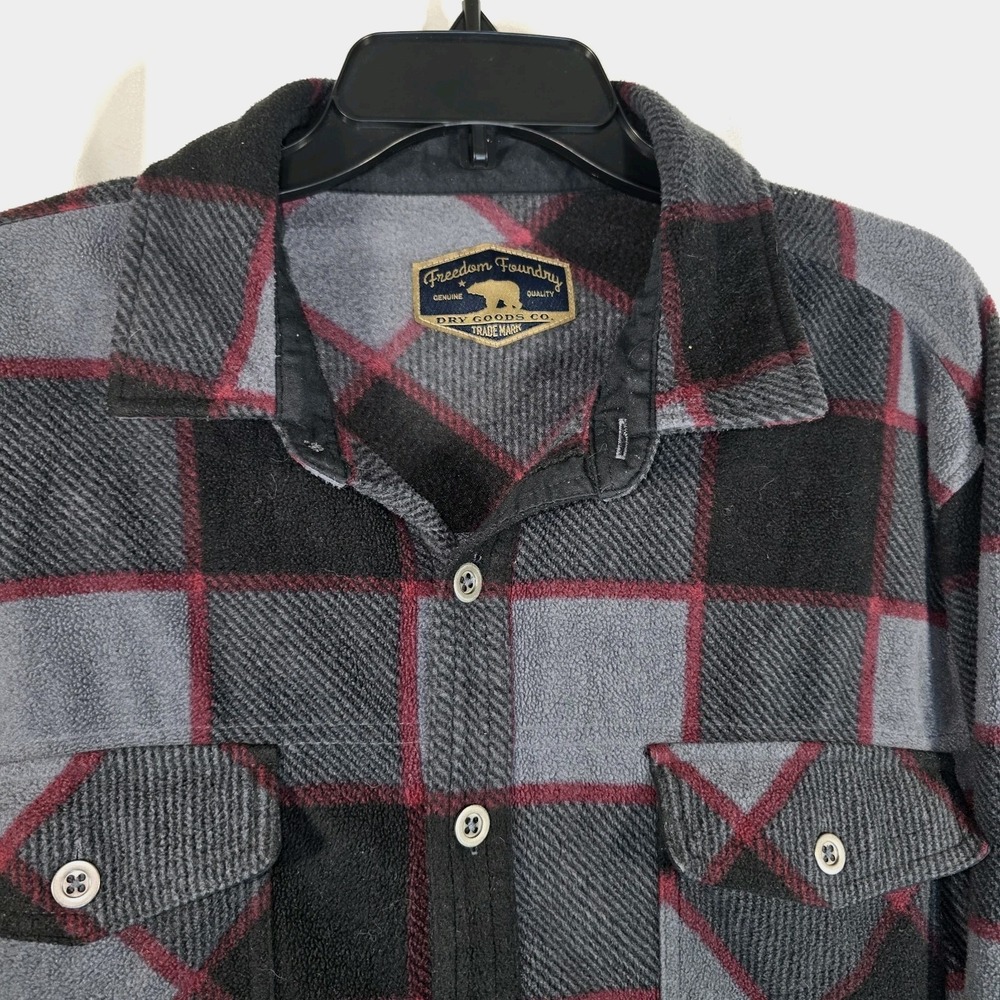 Freedom Foundry Men's Plush Flannel Burgundy/Grey Plaid Long Sleeve Size XL